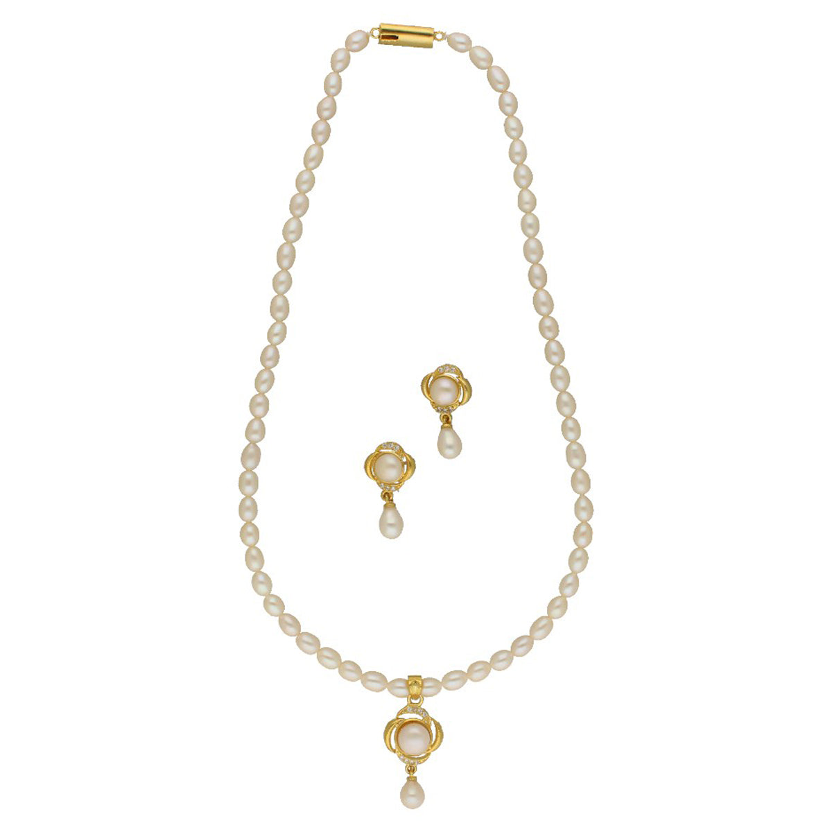 J Pearls Gleaming Pearl Necklace Set - Swadesiicart