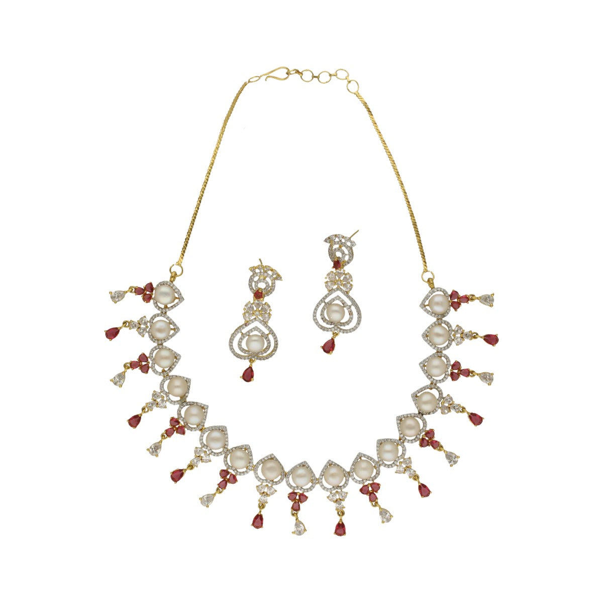 J Pearls Cherry Pearl Necklace Set - Swadesiicart