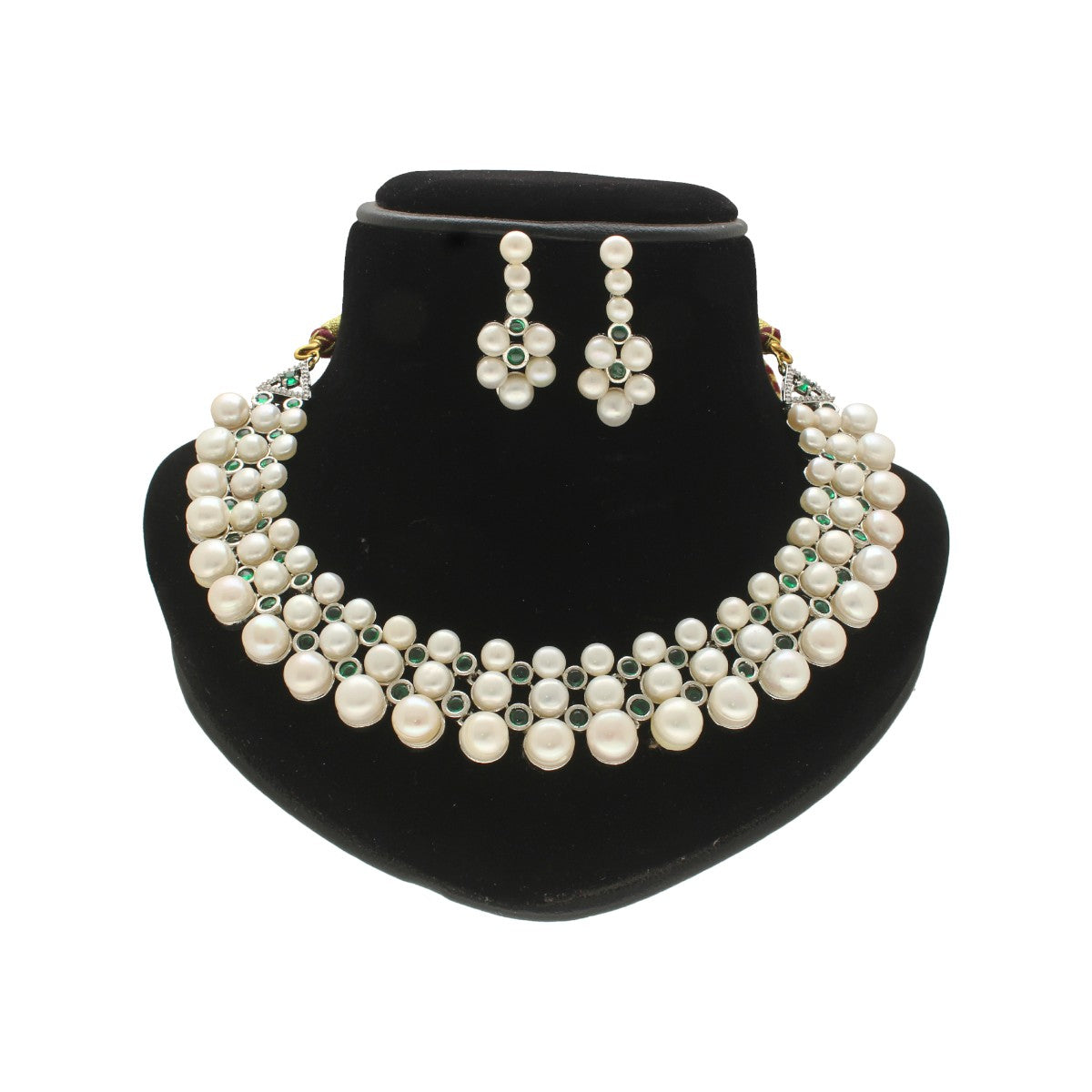J Pearls Shimmering 3 line Pearl Necklace Set - Swadesiicart