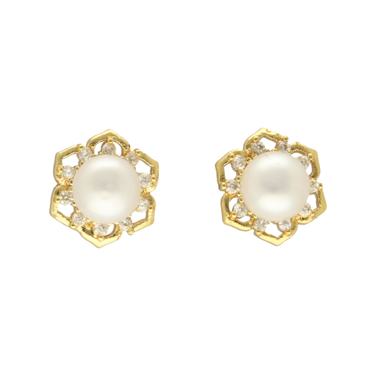 J Pearls Floral Pearl Earrings - Swadesiicart