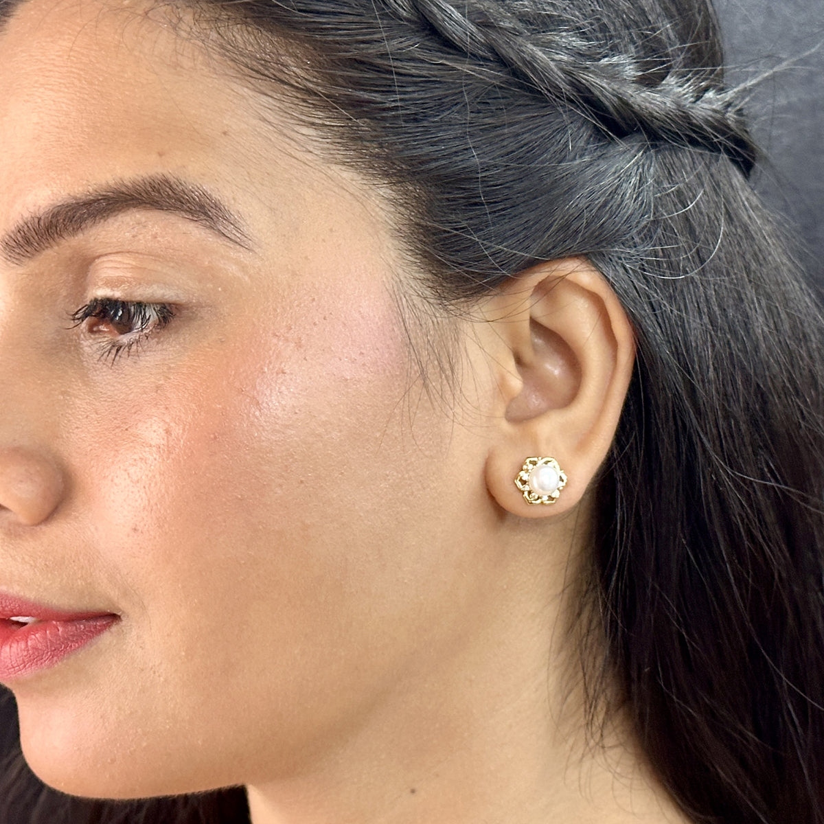 J Pearls Floral Pearl Earrings - Swadesiicart