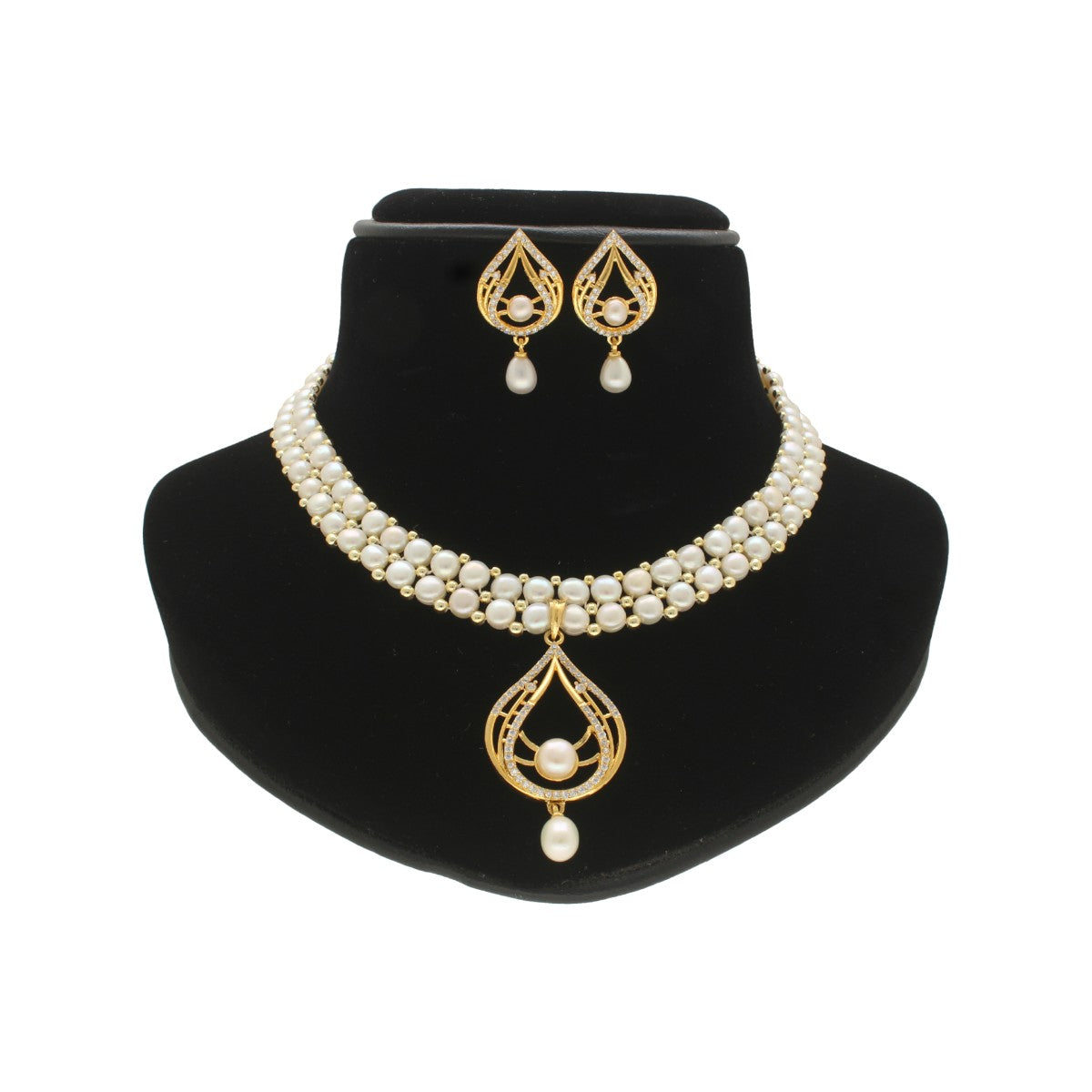 J Pearls Spectacular Dual Line Pearl Necklace Set - Swadesiicart