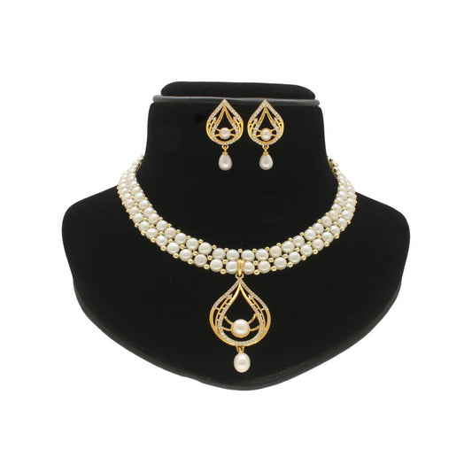 J Pearls Spectacular Dual Line Pearl Necklace Set - Swadesiicart