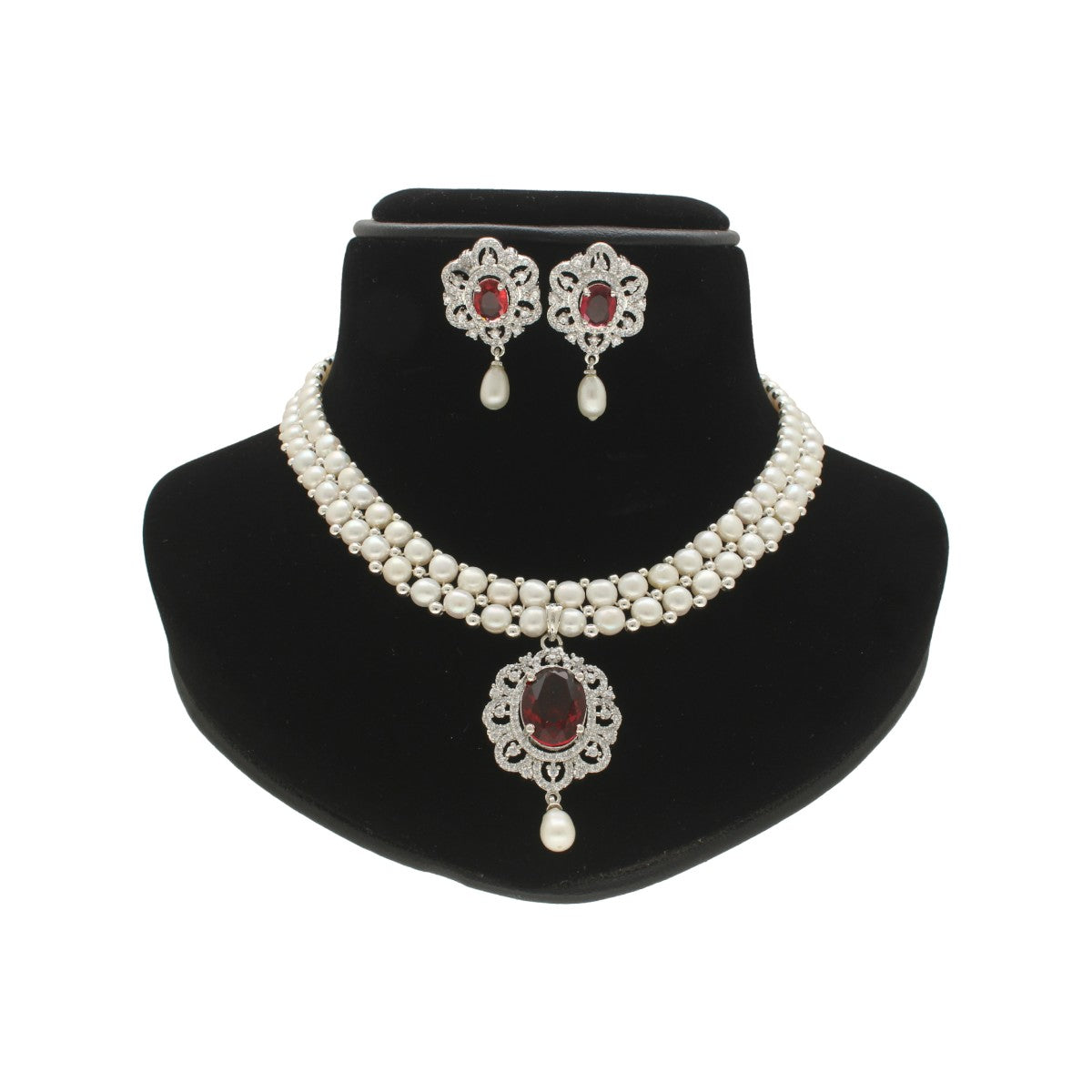 J Pearls Ravishing Dual Line Pearl Necklace Set - Swadesiicart