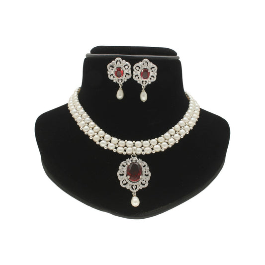 J Pearls Ravishing Dual Line Pearl Necklace Set - Swadesiicart