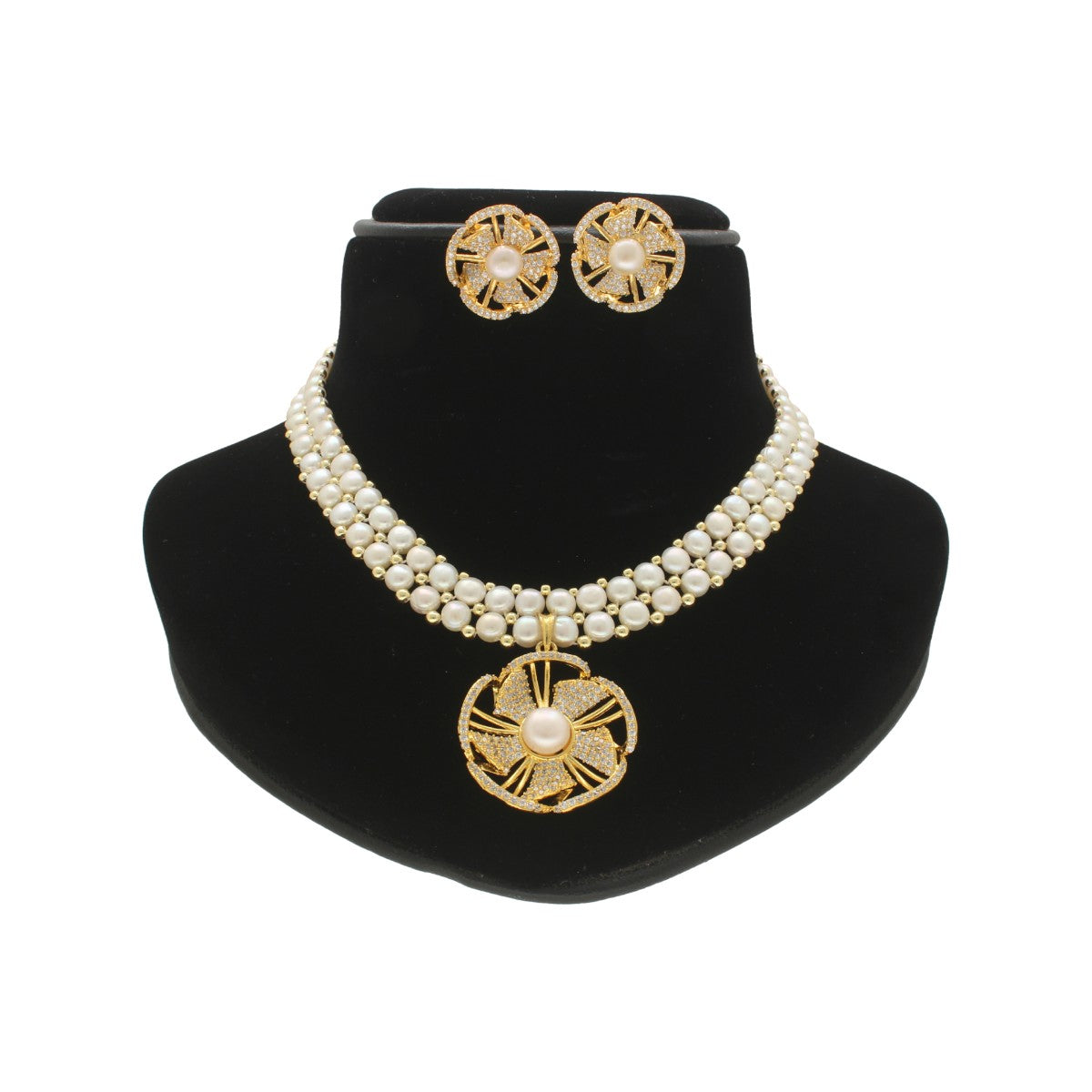J Pearls Resplendent Dual Line Pearl Necklace Set - Swadesiicart
