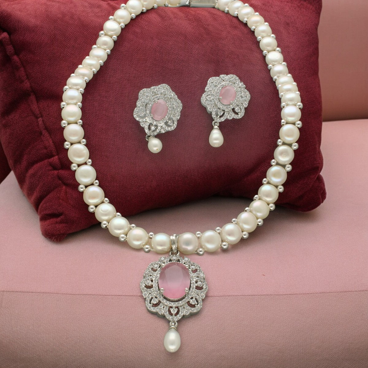 J Pearls Sumptuous Pearl Necklace Set - Swadesiicart