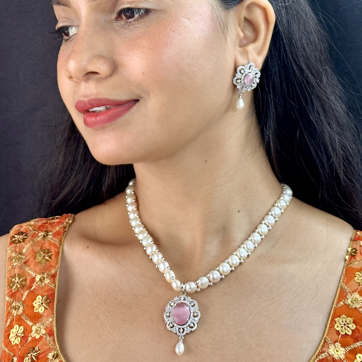 J Pearls Sumptuous Pearl Necklace Set - Swadesiicart