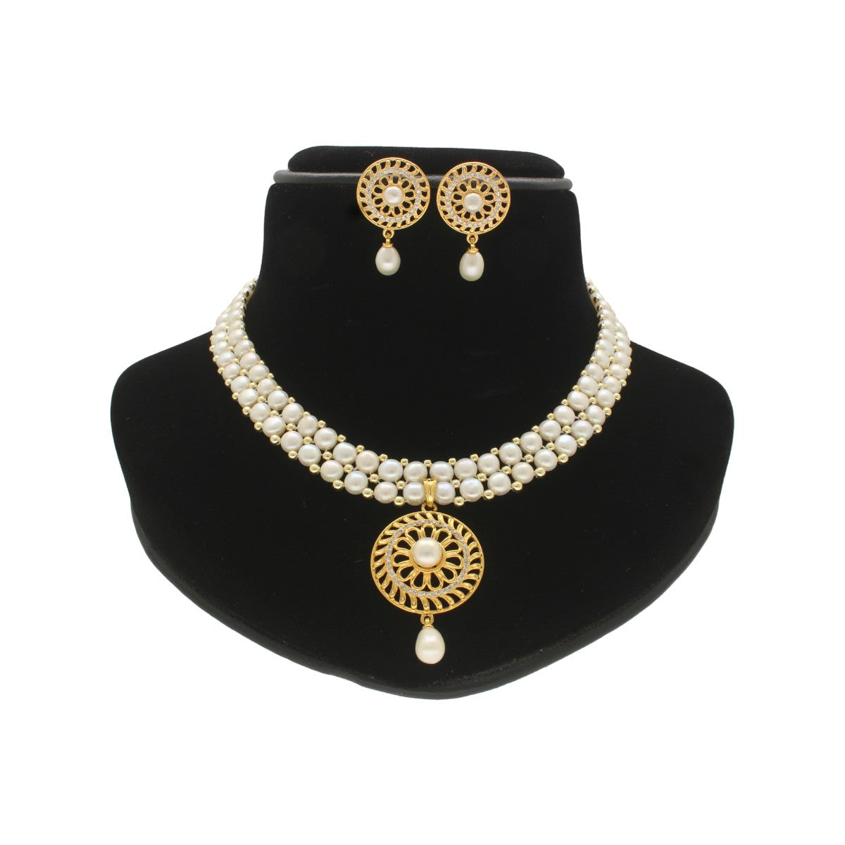 J Pearls Picturesque Dual Line Pearl Necklace Set - Swadesiicart