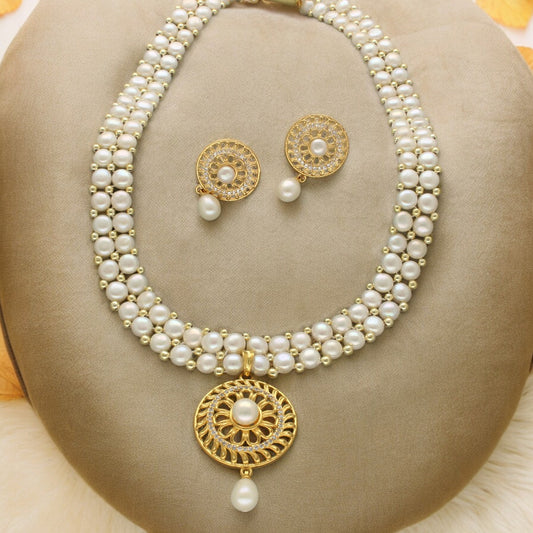 J Pearls Picturesque Dual Line Pearl Necklace Set - Swadesiicart