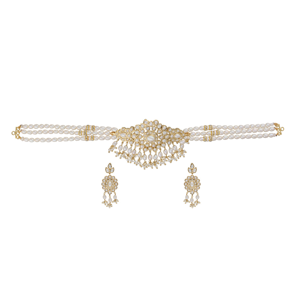 J Pearls Vansha 3 Lines Round Pearl Choker - Real Pearl Jewelry | Swadesiicart