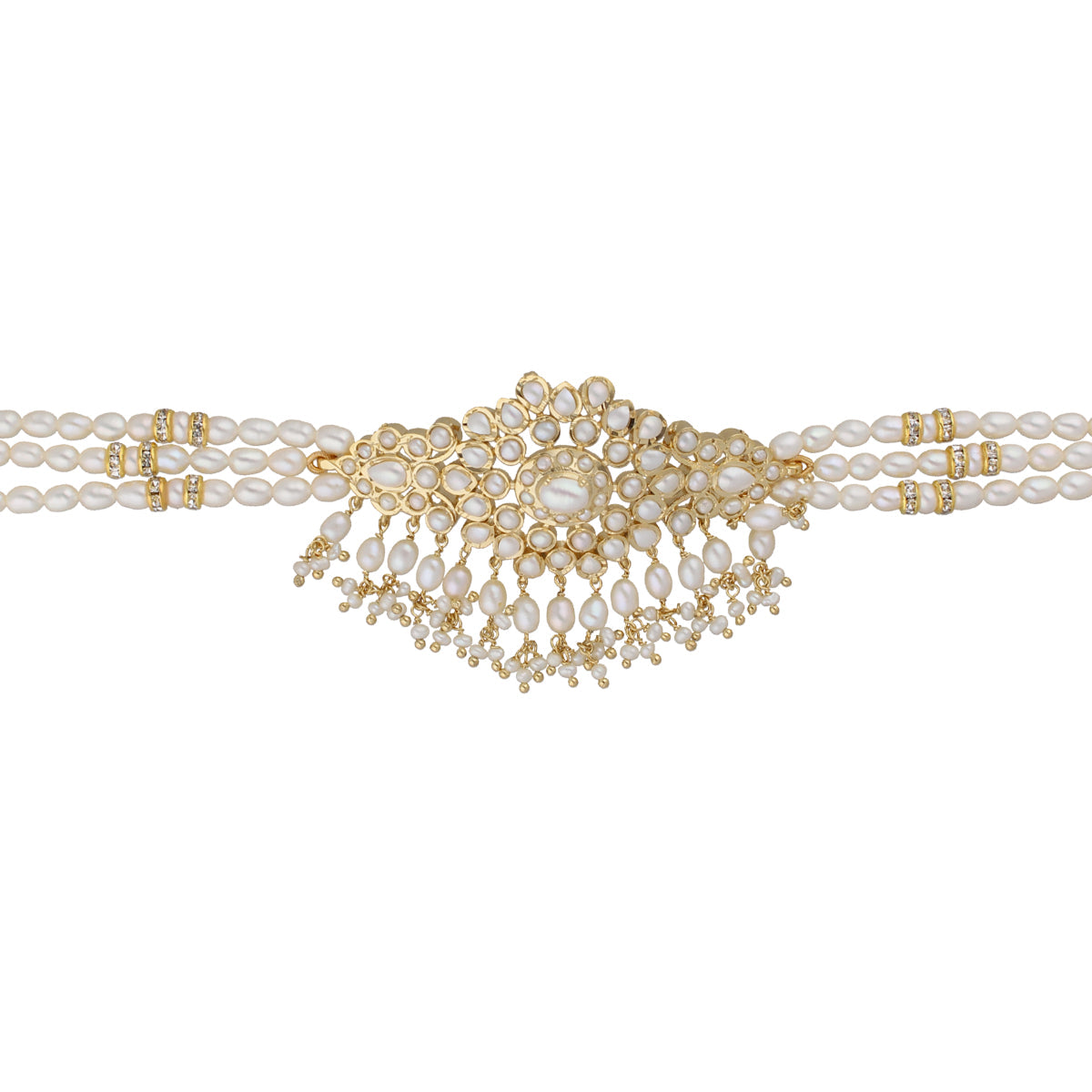J Pearls Vansha 3 Lines Round Pearl Choker - Real Pearl Jewelry | Swadesiicart