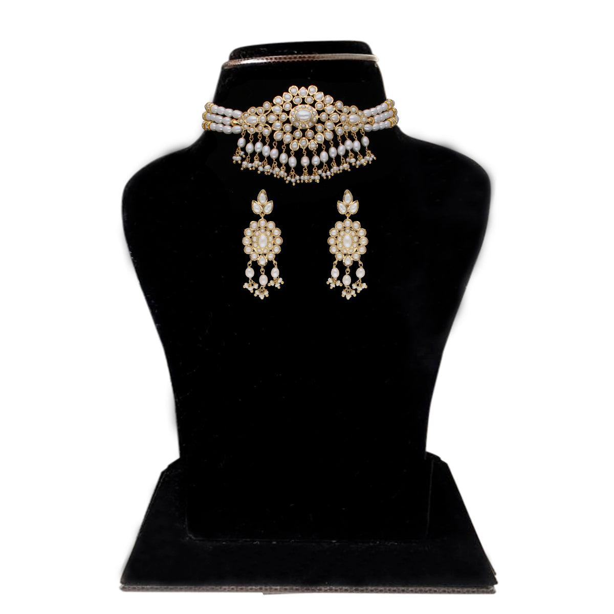 J Pearls Vansha 3 Lines Round Pearl Choker - Real Pearl Jewelry | Swadesiicart