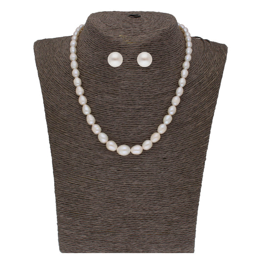 J Pearls White Graded Oval Pearl Necklace - Real Pearl Jewelry | Swadesiicart