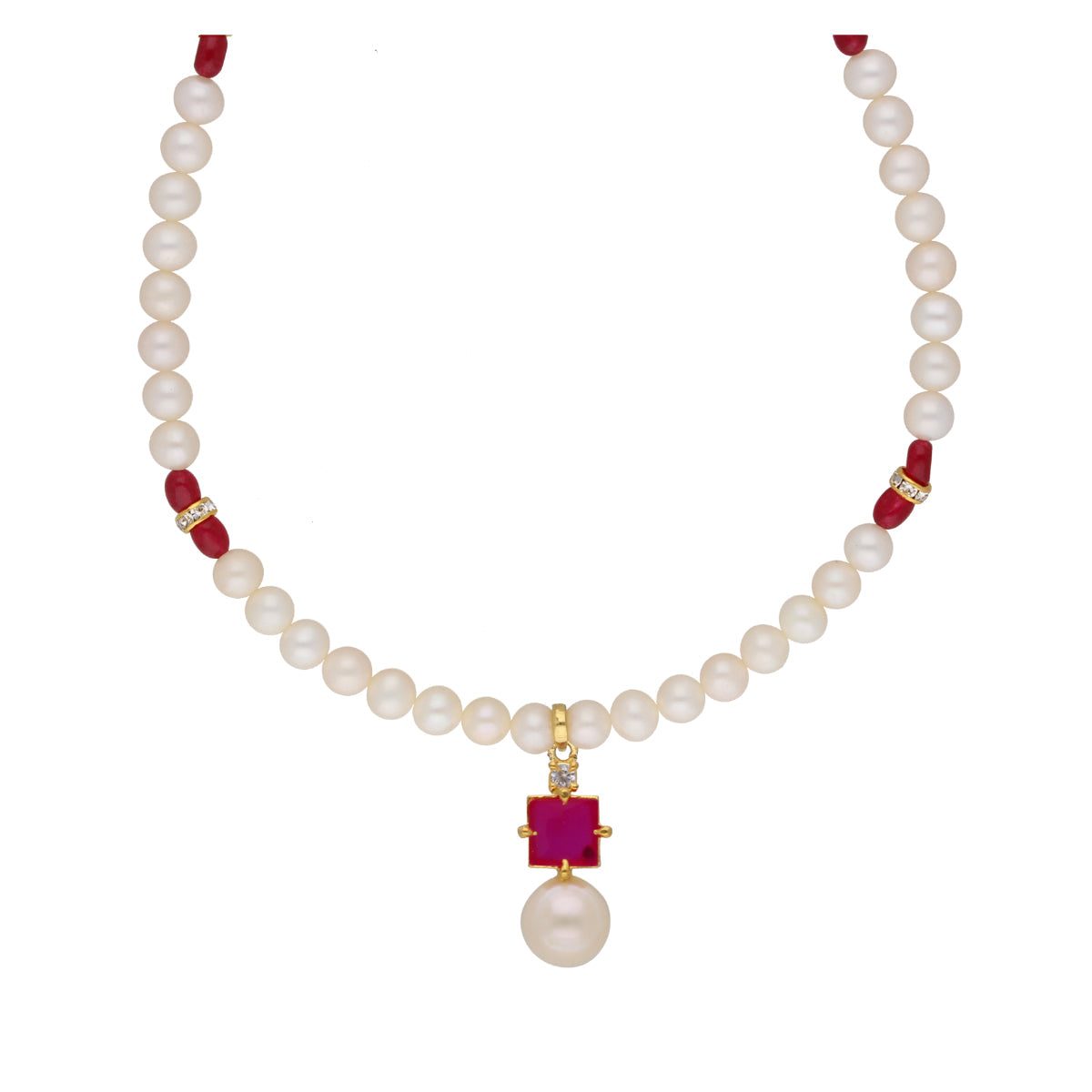 J Pearls Classic Red Pearl Pendant Set - Real Pearl Jewelry | Swadesiicart