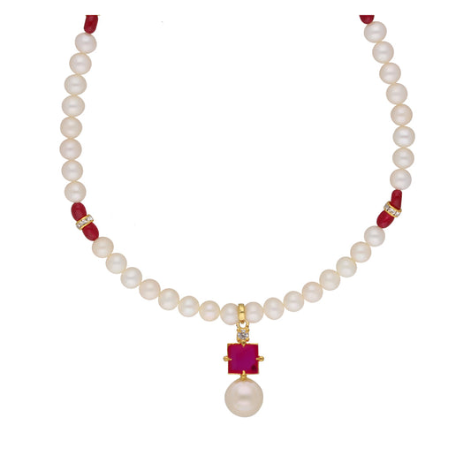 J Pearls Classic Red Pearl Pendant Set - Real Pearl Jewelry | Swadesiicart