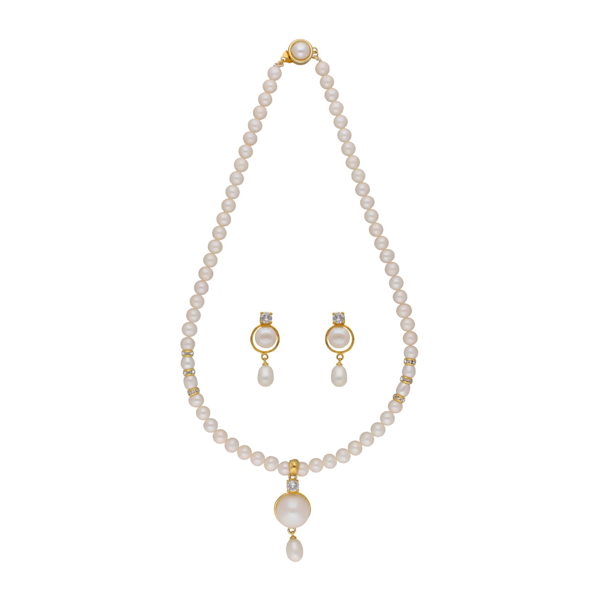 J Pearls Elegant Single Drop Pearl Set - Real Pearl Jewelry - Swadesiicart