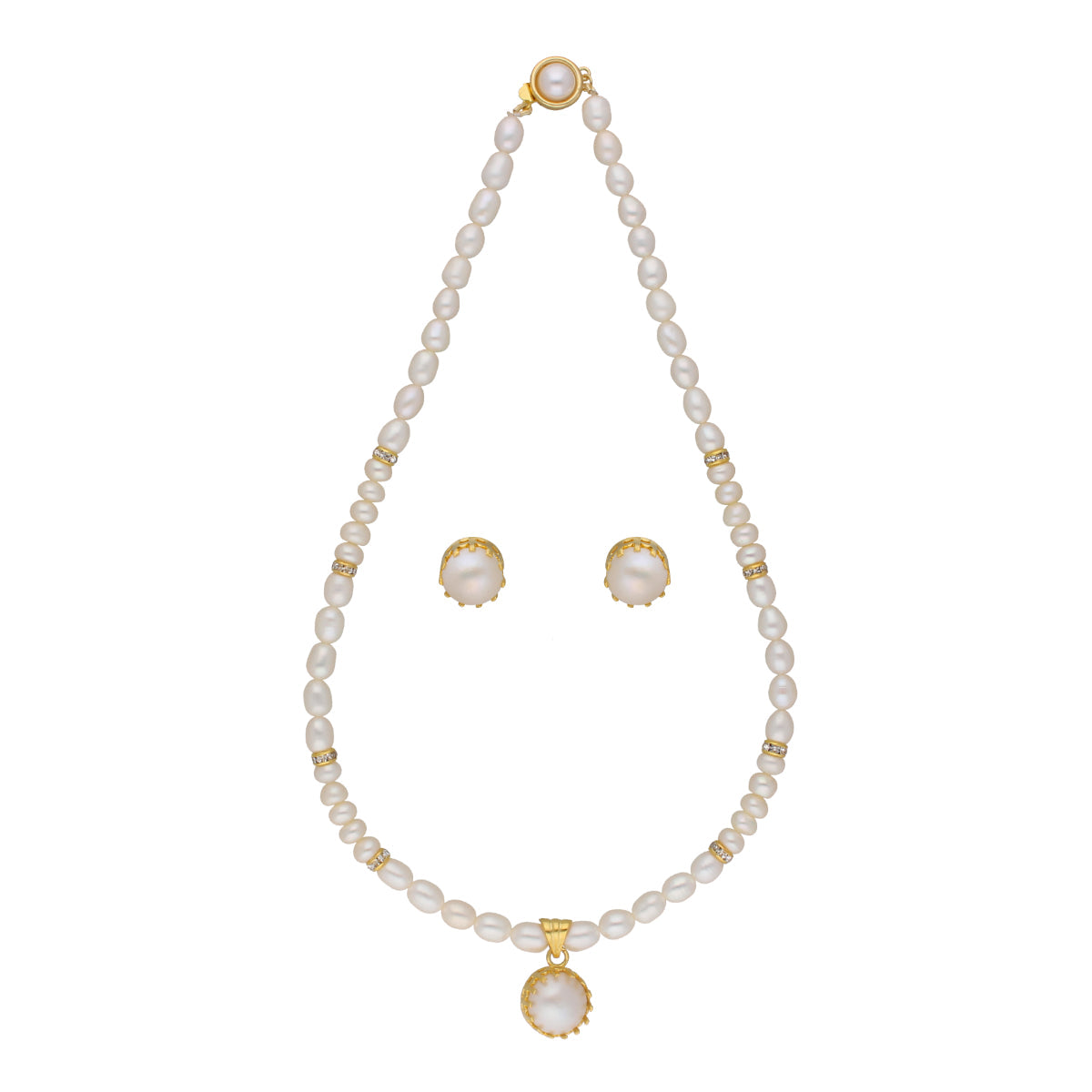 J Pearls Single String Fashionable Pearl Set - Real Pearl Jewelry - Swadesiicart