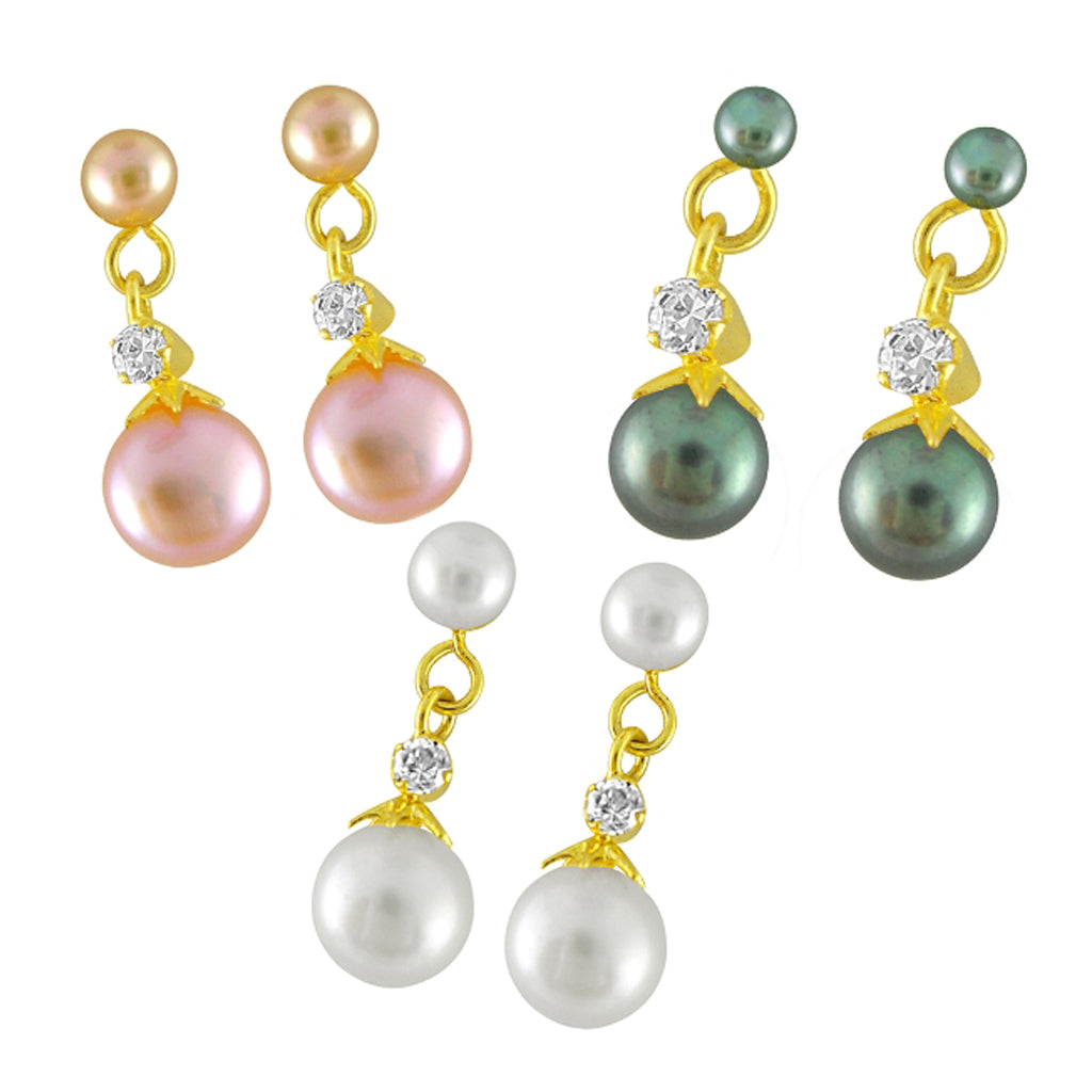 J Pearls Combo Of Three Earrings - Real Pearl Jewelry | Swadesiicart
