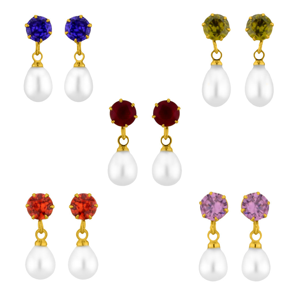 J Pearls Colourful Earrings Combo - Real Pearl Jewelry | Swadesiicart