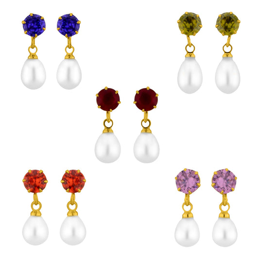 J Pearls Colourful Earrings Combo - Real Pearl Jewelry | Swadesiicart