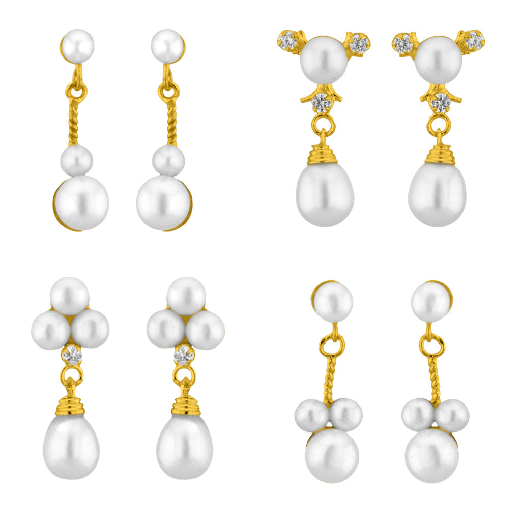 J Pearls Classic Pearl Earrings Combo - Real Pearl Jewelry | Swadesiicart