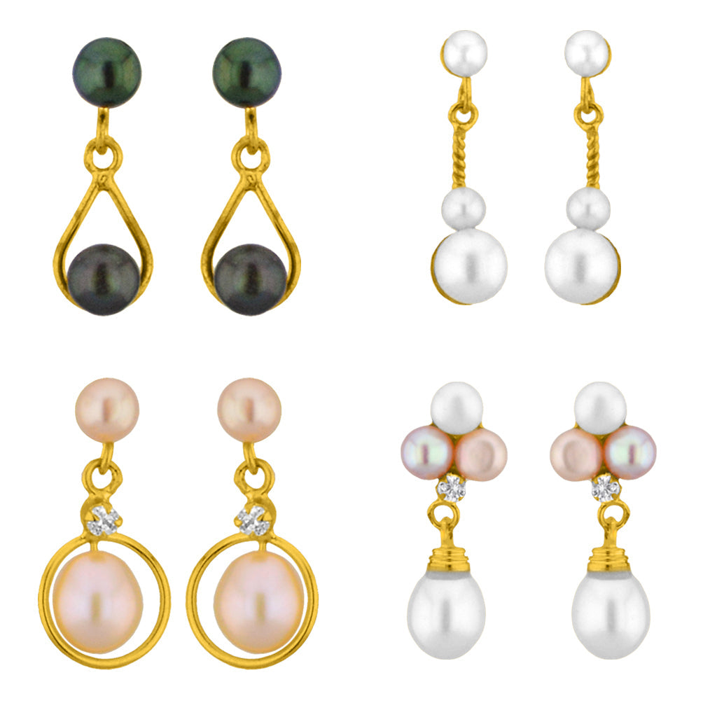 J Pearls Set Of 4 Pearl Earrings Combo - Real Pearl Jewelry | Swadesiicart