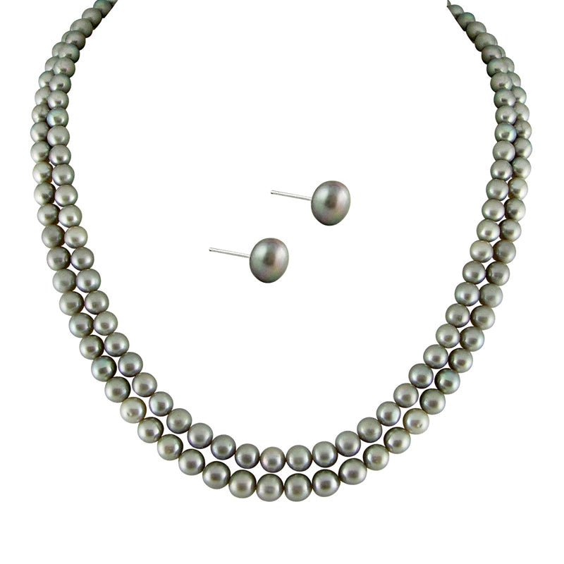 J Pearls New Full Grey 2 String Pearls Set - Real Pearl Jewelry - J Pearls