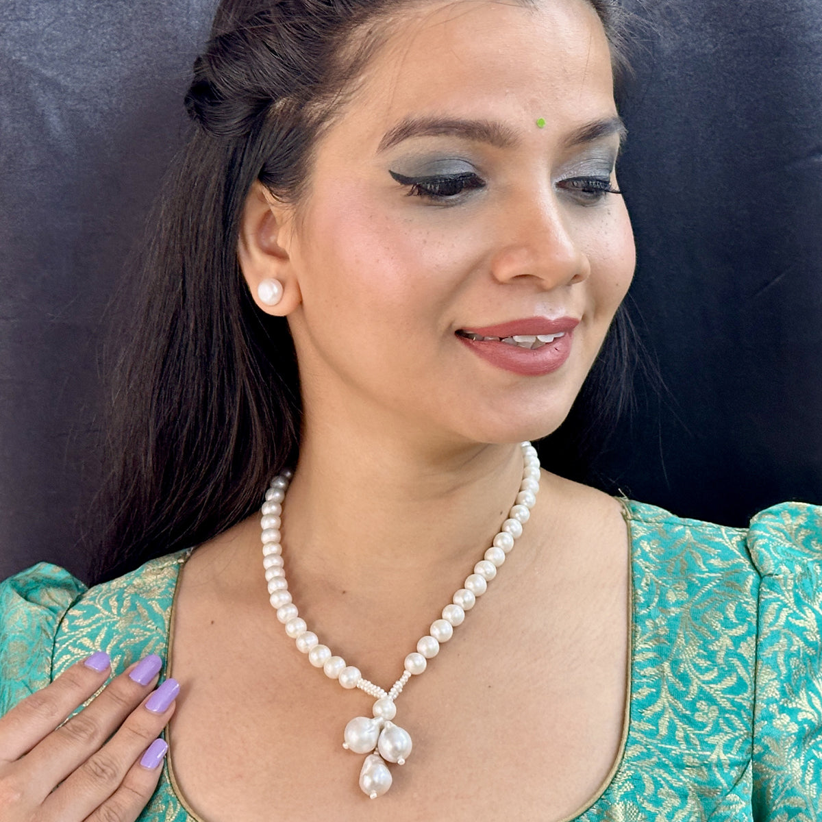 J Pearls Nisha 1 Line Round Pearl Necklaces | Swadesiicart