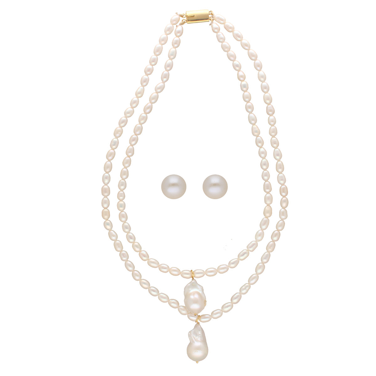 J Pearls Oeshi 2 Lines Oval Pearl Necklaces | Swadesiicart