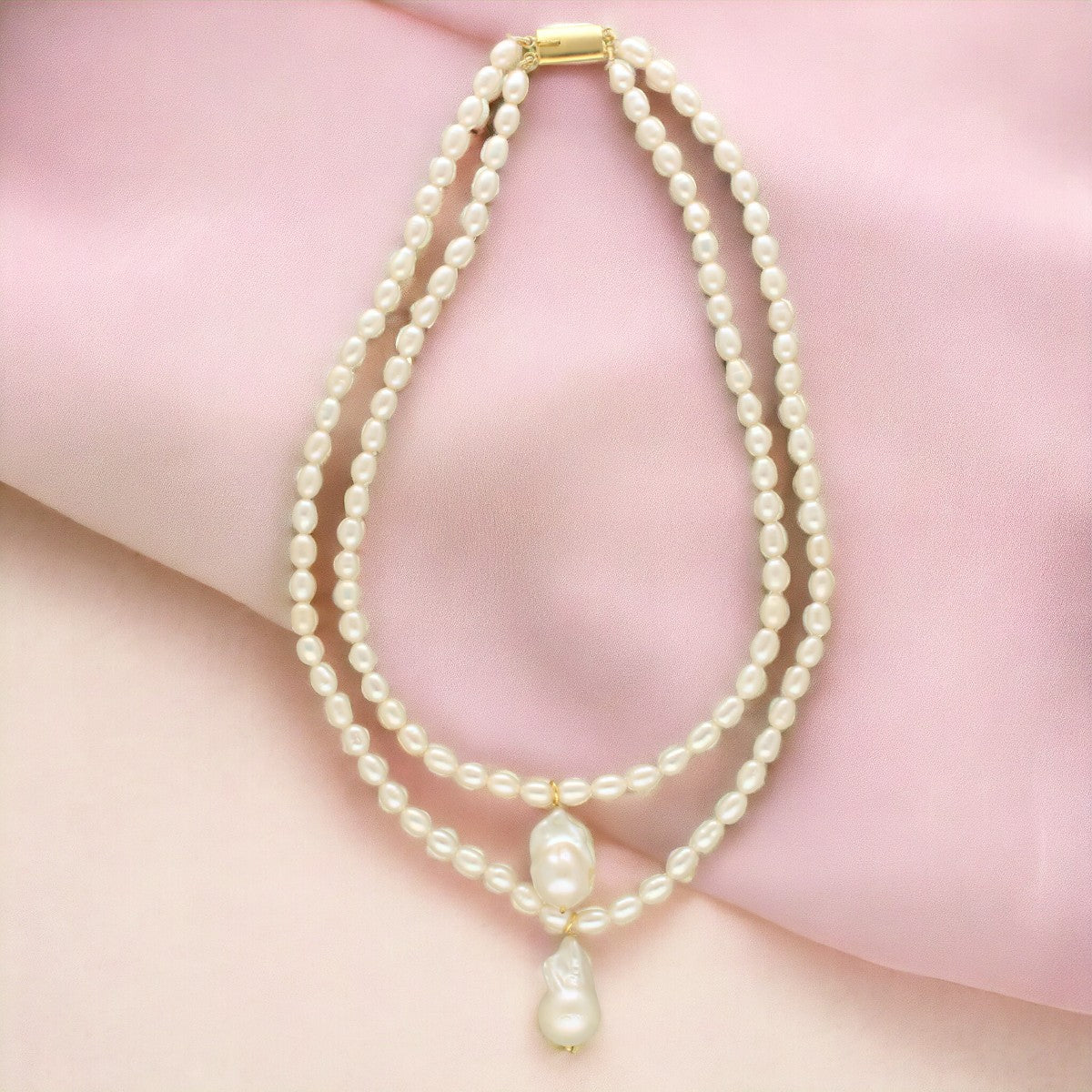 J Pearls Oeshi 2 Lines Oval Pearl Necklaces | Swadesiicart