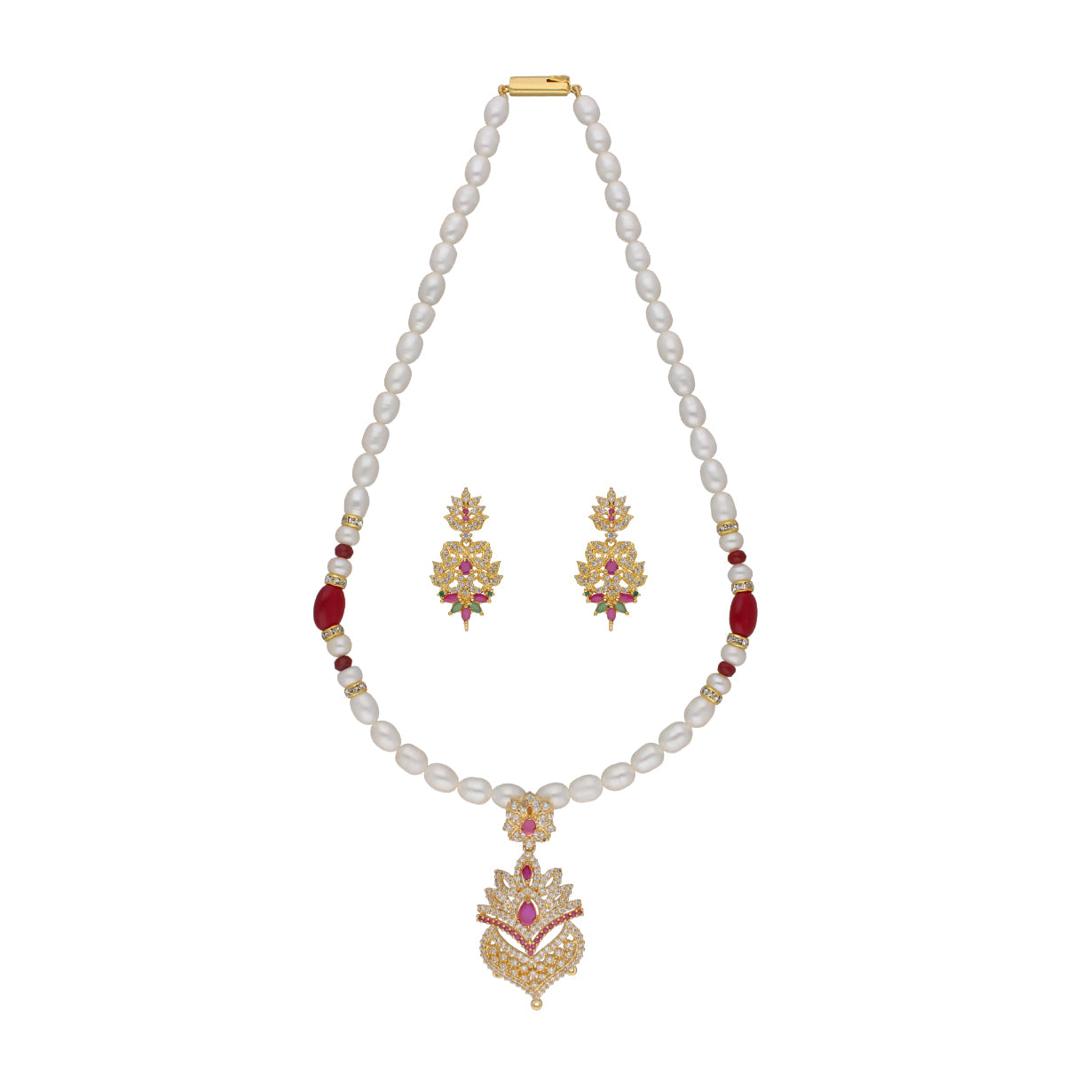 J Pearls Fritha 1 Line Pearl Sets - Real Pearl Jewelry - Swadesiicart