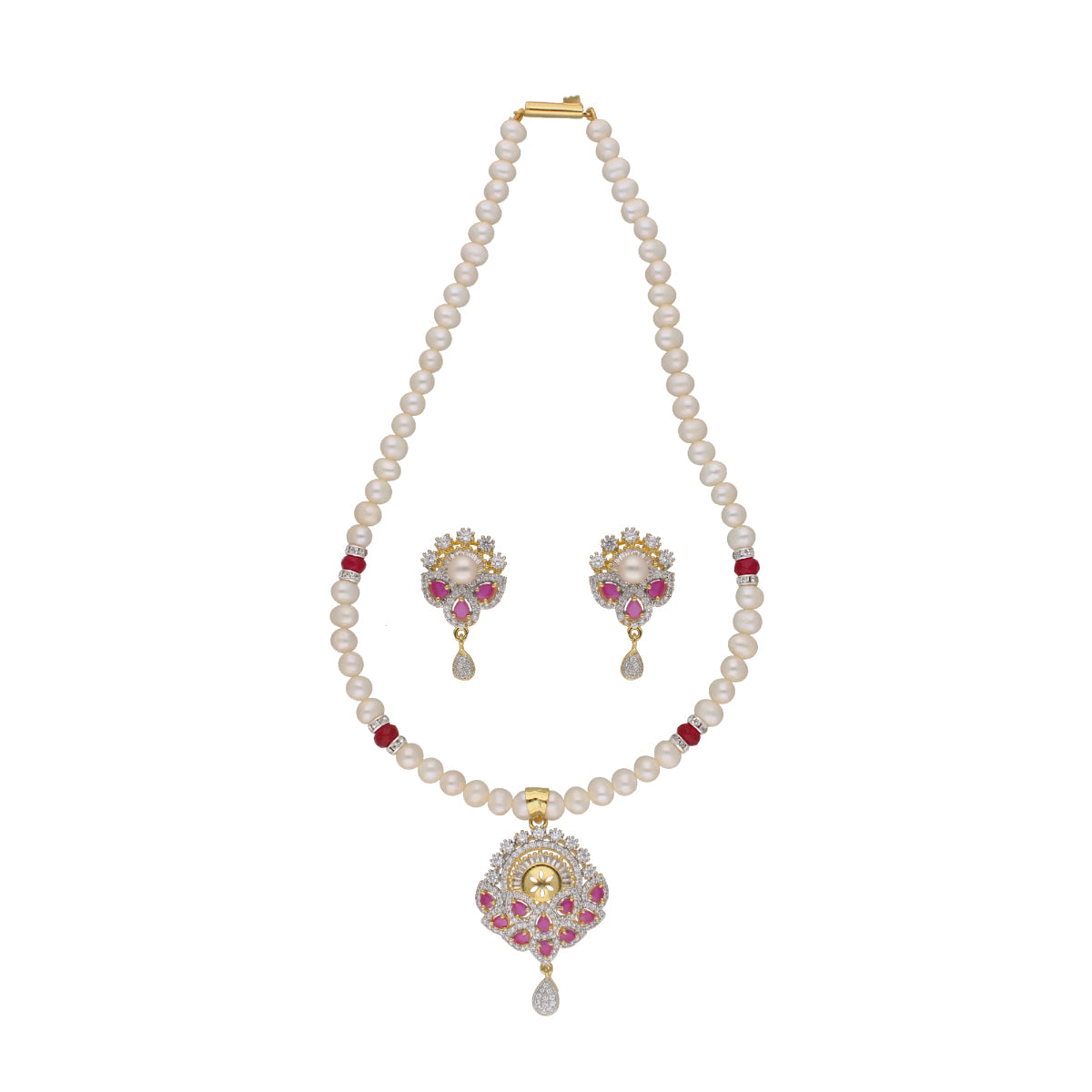 J Pearls Fatehjit 1 Line Pearl Sets - Real Pearl Jewelry - Swadesiicart