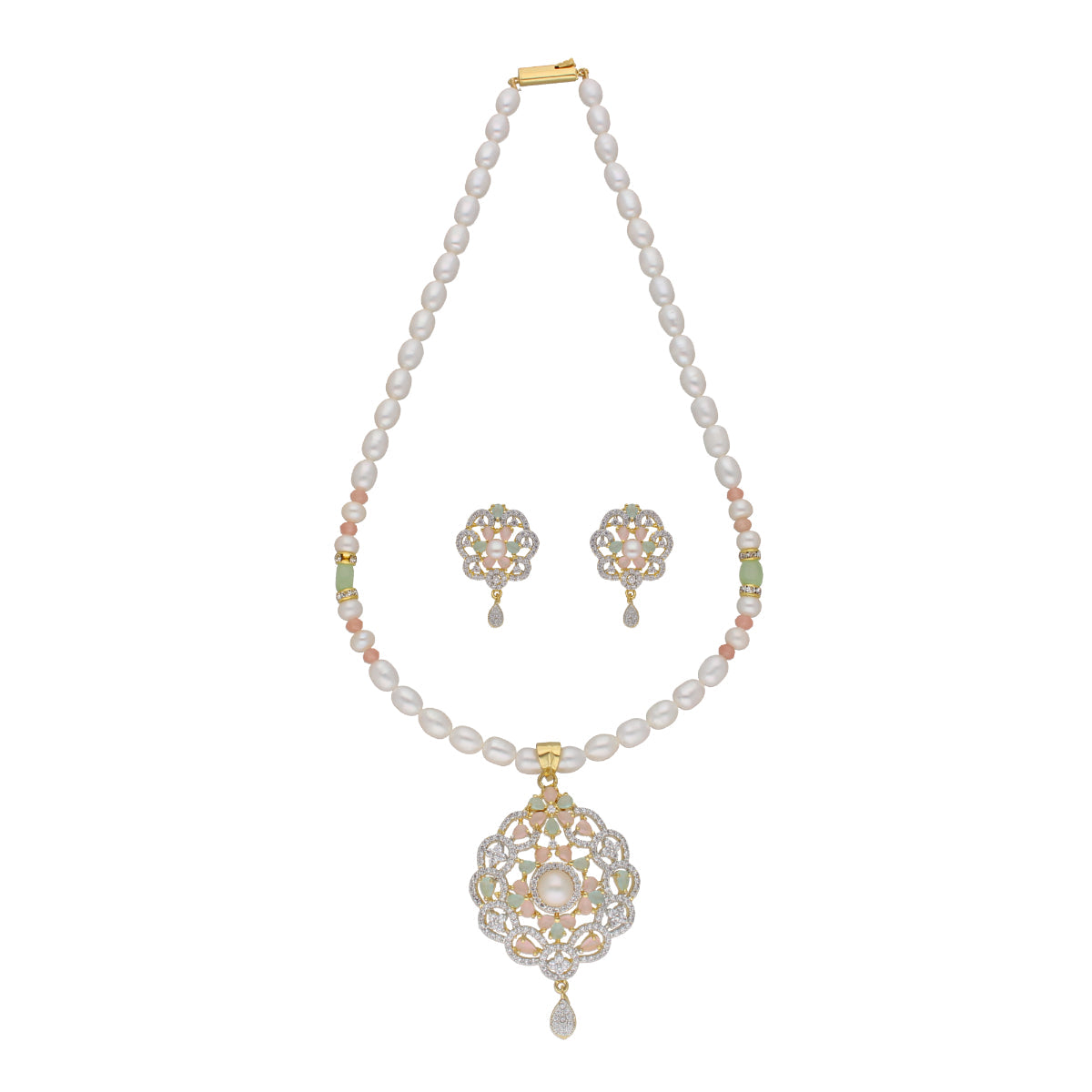 J Pearls Cherry 1 Line Pearl Sets - Real Pearl Jewelry - Swadesiicart