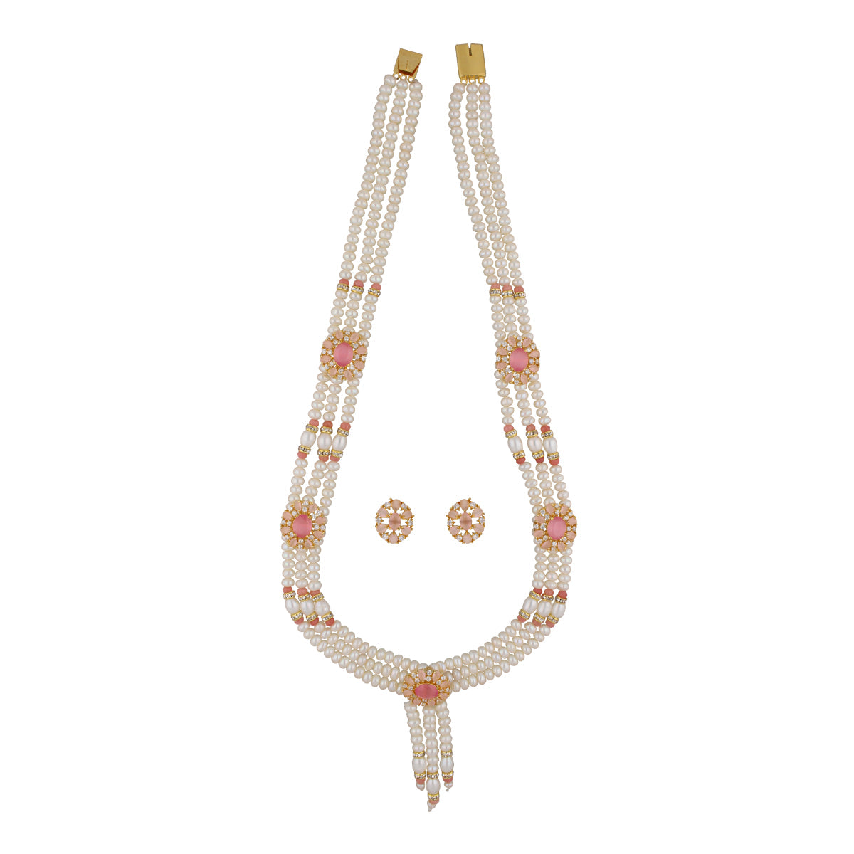 J Pearls Eva 3 Lines Pearl Sets - Real Pearl Jewelry - Swadesiicart