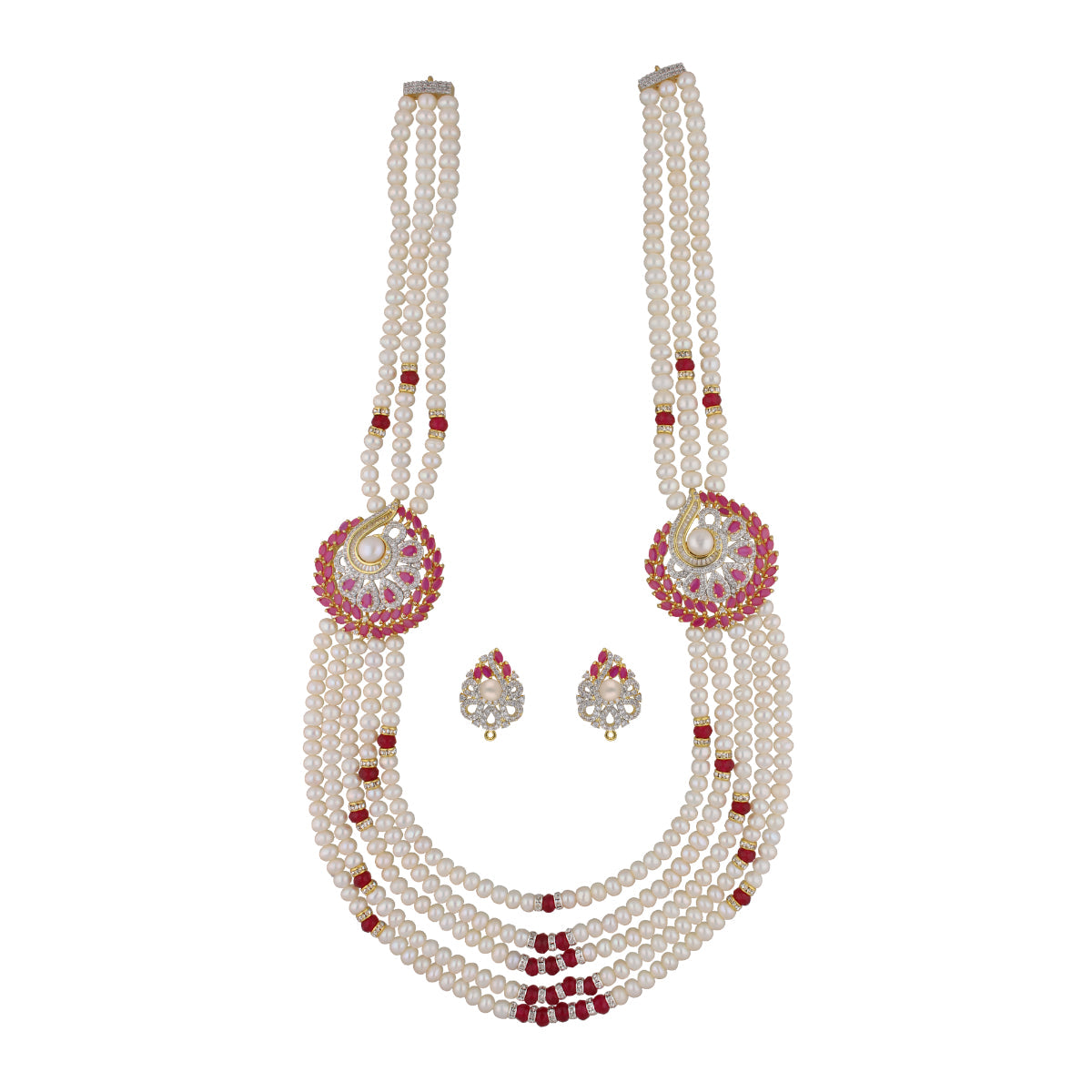 J Pearls Abarna 5 Lines Pearl Sets - Real Pearl Jewelry - Swadesiicart