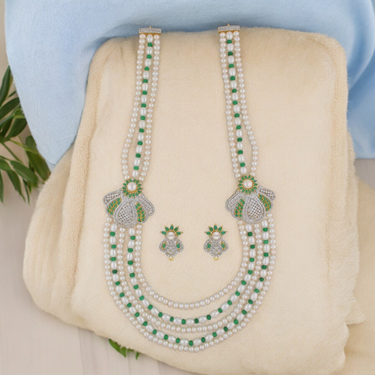 J Pearls Baldar 5 Lines Pearl Set - Swadesiicart