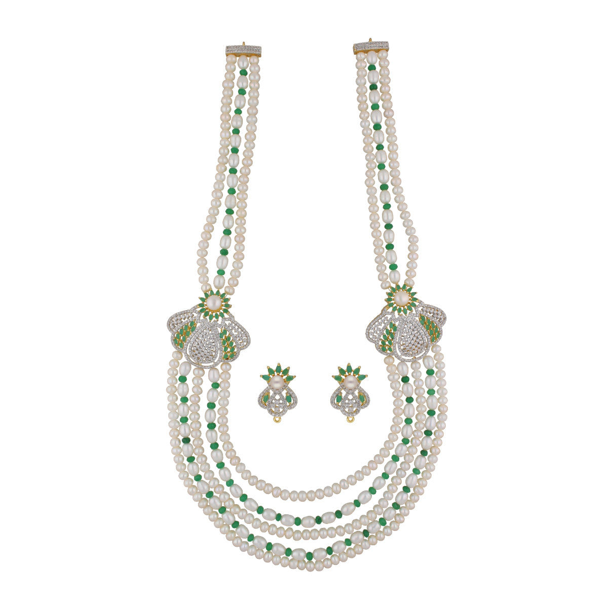 J Pearls Baldar 5 Lines Pearl Sets - Real Pearl Jewelry - Swadesiicart