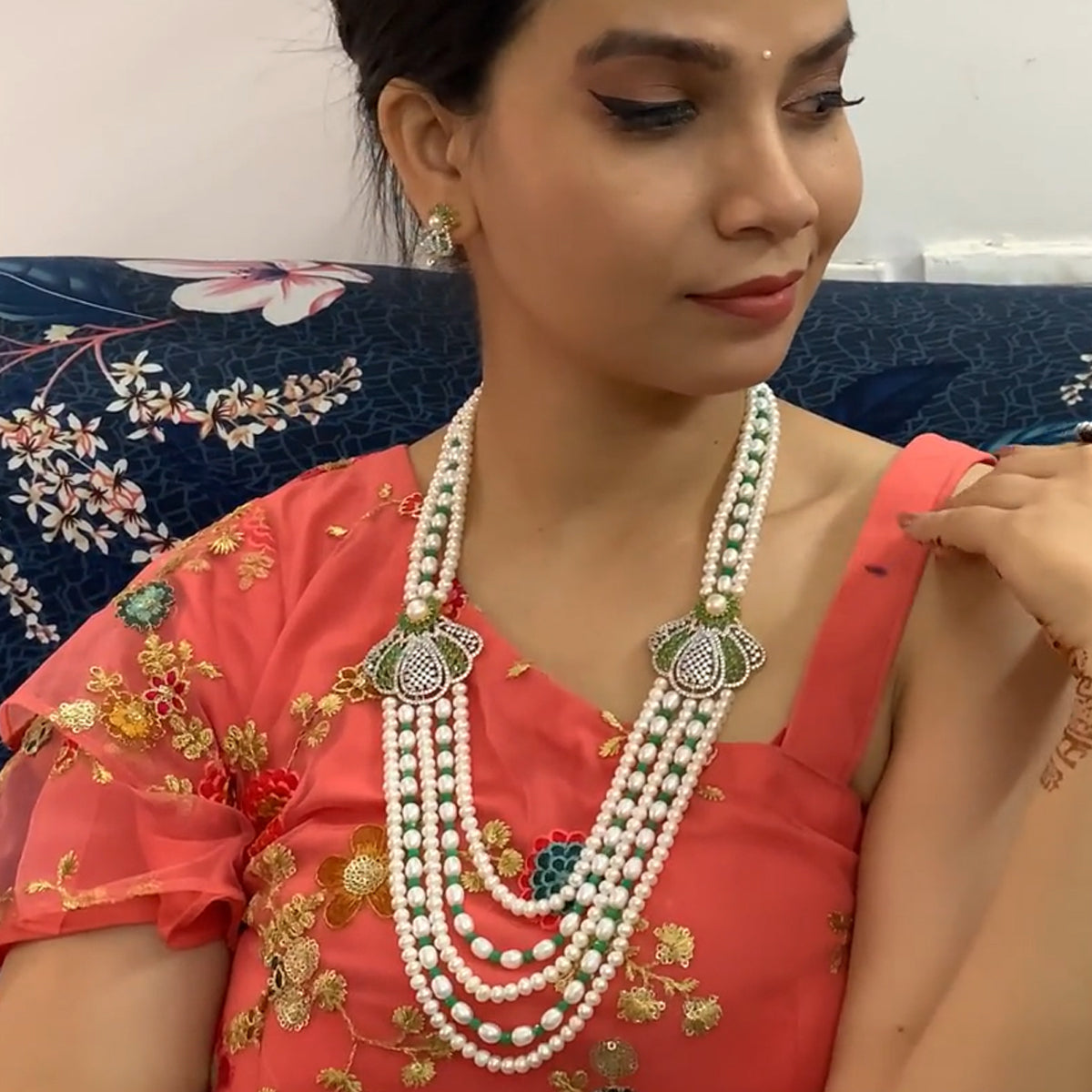 J Pearls Baldar 5 Lines Pearl Set - Swadesiicart