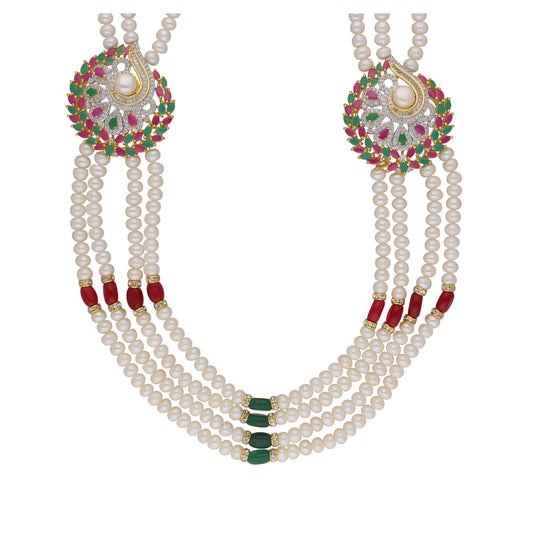 J Pearls Gamini 4 Lines Pearl Sets - Real Pearl Jewelry - Swadesiicart