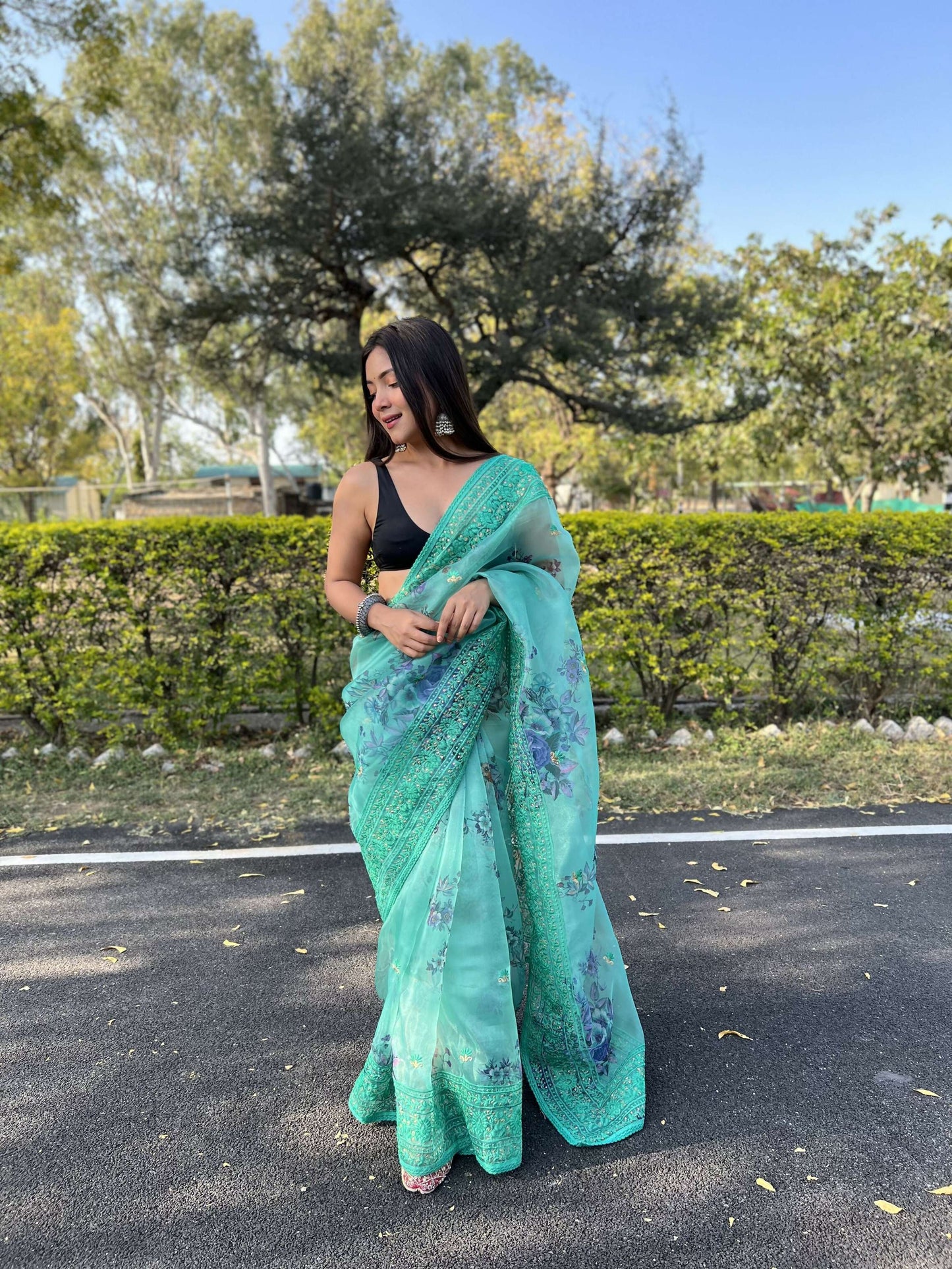 Vamsee Vidhi 1 Blue Organza Saree - Swadesiicart