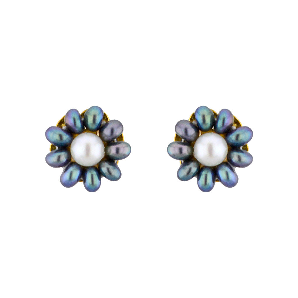 J Pearls Grey Flower Ear Rings - Real Pearl Jewelry - J Pearls