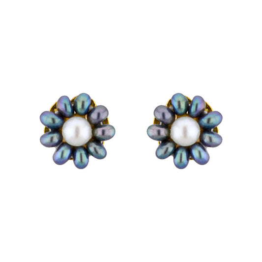 J Pearls Grey Flower Ear Rings - Real Pearl Jewelry - J Pearls