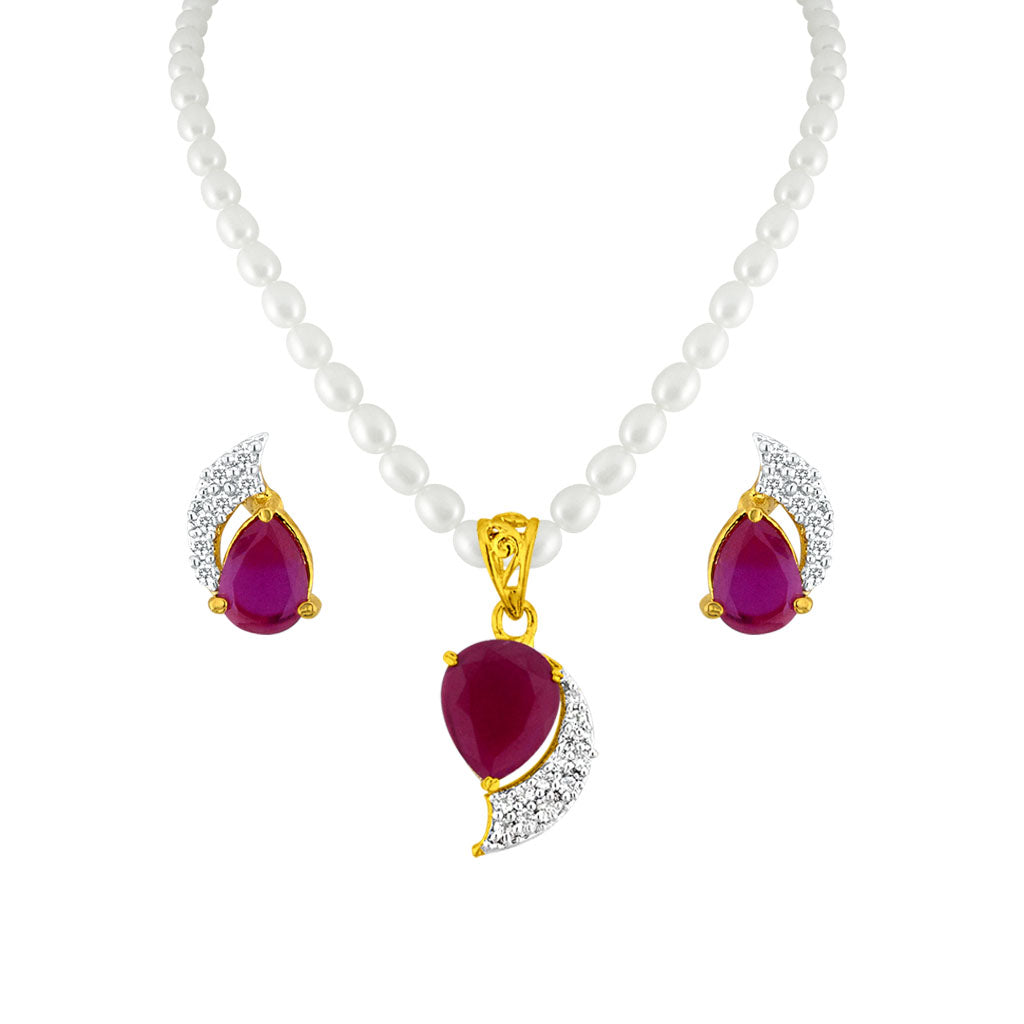 J Pearls Red Drop Set - Real Pearl Jewelry - J Pearls