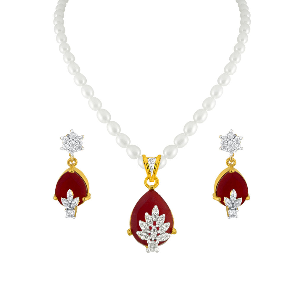 J Pearls Designer Drop Pendant Set - Real Pearl Jewelry | Swadesiicart