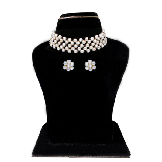 J Pearls Tulsi 1 Line Pearl Choker - Real Pearl Jewelry | Swadesiicart