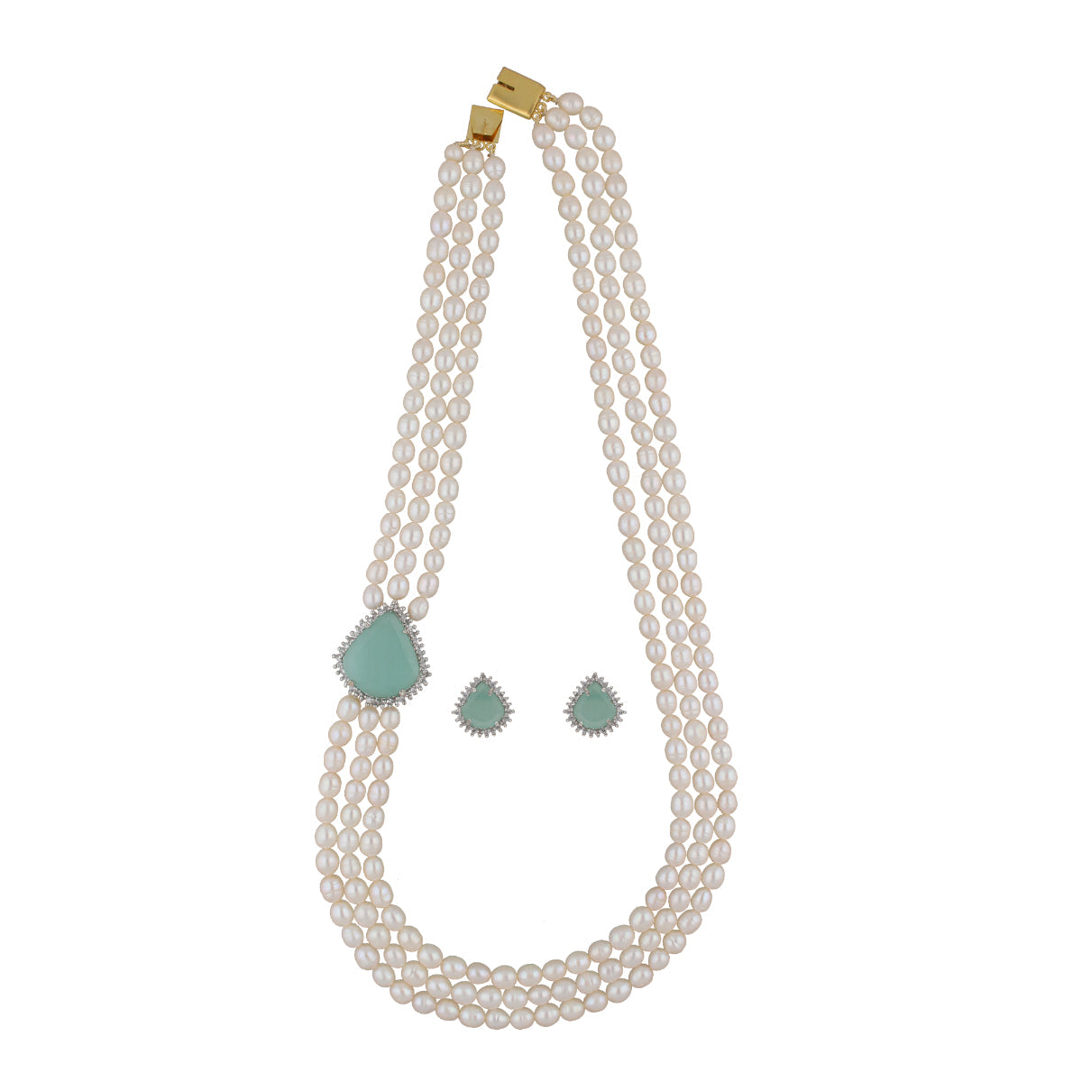 J Pearls Jabala 3 Lines Pearl Set - Real Pearl Jewelry - Swadesiicart