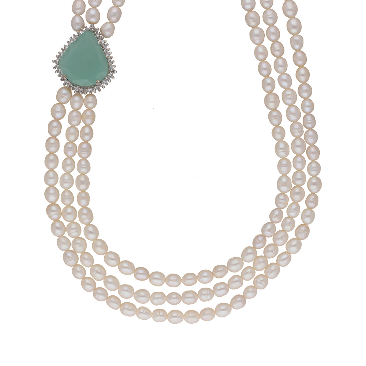 J Pearls Jabala 3 Lines Pearl Set - Real Pearl Jewelry - Swadesiicart