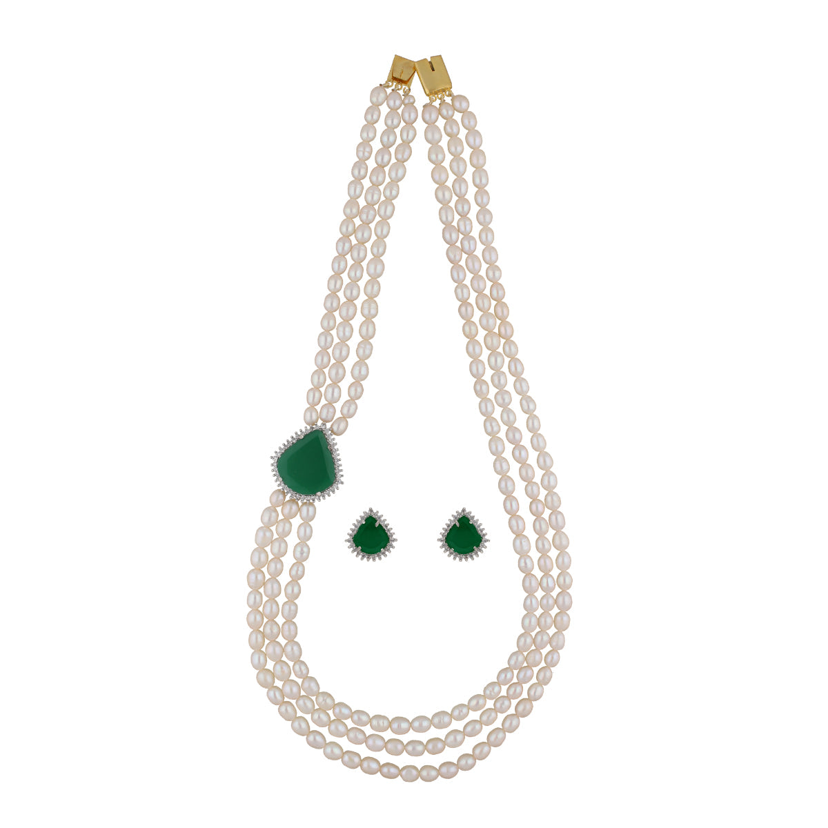 J Pearls Badari 3 Lines Pearl Set - Real Pearl Jewelry - Swadesiicart