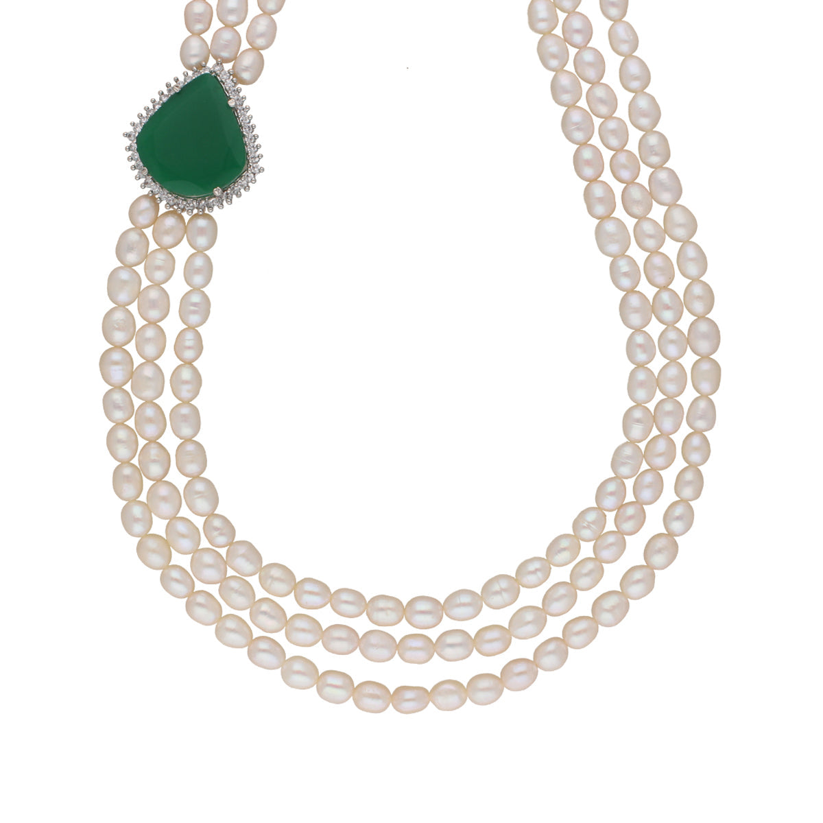 J Pearls Badari 3 Lines Pearl Set - Real Pearl Jewelry - Swadesiicart